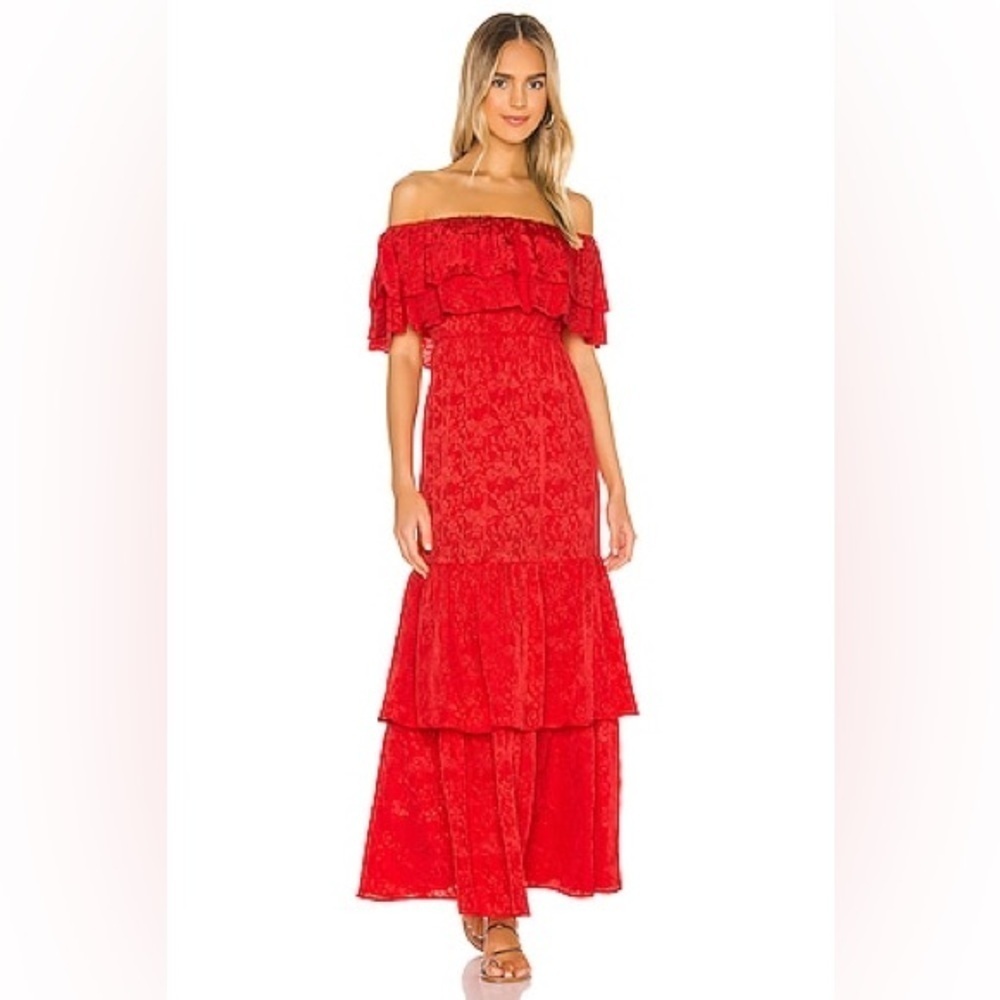 House of Harlow 1960 x Revolve Miriana Maxi Dress Red Ruffle Size Small Boho
